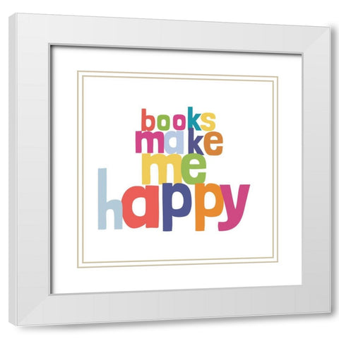 Happy Words I White Modern Wood Framed Art Print with Double Matting by SD Graphics Studio
