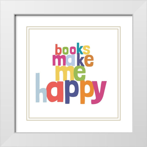Happy Words I White Modern Wood Framed Art Print with Double Matting by SD Graphics Studio