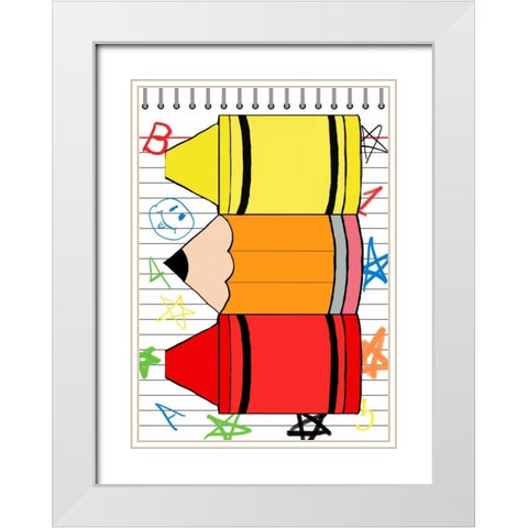 School Scribble II White Modern Wood Framed Art Print with Double Matting by SD Graphics Studio
