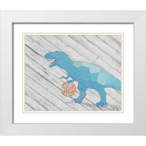 Dino Basketball II White Modern Wood Framed Art Print with Double Matting by SD Graphics Studio