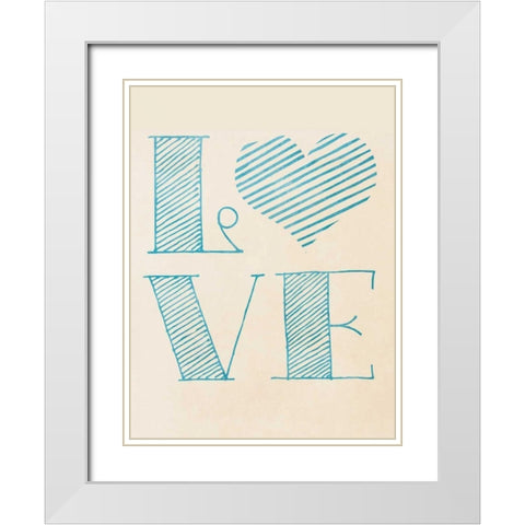 Love Blue Heart White Modern Wood Framed Art Print with Double Matting by SD Graphics Studio