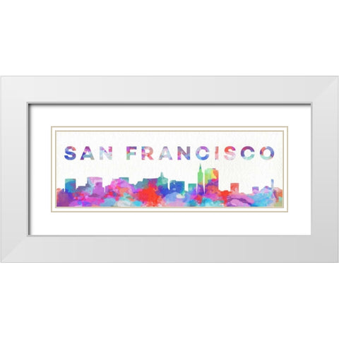 San Francisco Watercolor Skyline White Modern Wood Framed Art Print with Double Matting by SD Graphics Studio
