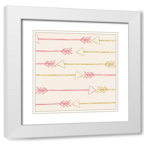 Pink and Gold Arrows White Modern Wood Framed Art Print with Double Matting by SD Graphics Studio