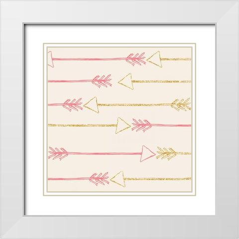 Pink and Gold Arrows White Modern Wood Framed Art Print with Double Matting by SD Graphics Studio