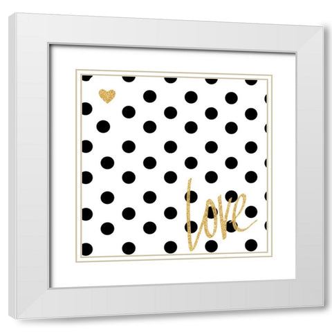 Love with Dots White Modern Wood Framed Art Print with Double Matting by SD Graphics Studio