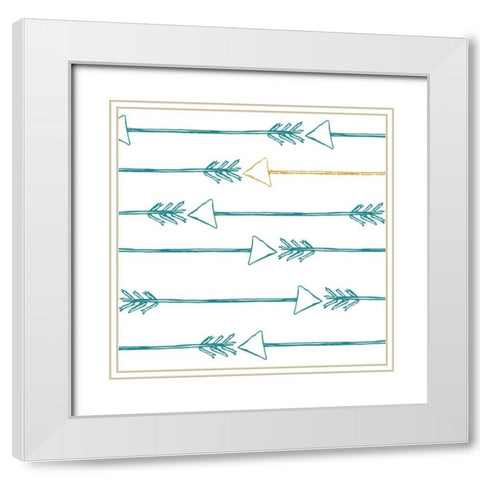 Teal and Gold Arrows White Modern Wood Framed Art Print with Double Matting by SD Graphics Studio
