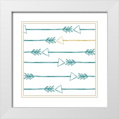 Teal and Gold Arrows White Modern Wood Framed Art Print with Double Matting by SD Graphics Studio