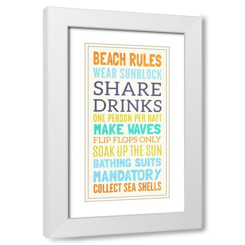 Beach Rules I White Modern Wood Framed Art Print with Double Matting by SD Graphics Studio