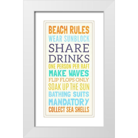 Beach Rules I White Modern Wood Framed Art Print with Double Matting by SD Graphics Studio