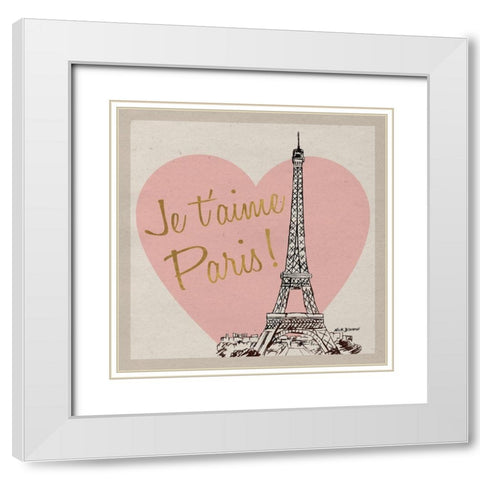 Je taime Paris! White Modern Wood Framed Art Print with Double Matting by Biscardi, Nicholas