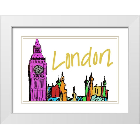 Vibrant London White Modern Wood Framed Art Print with Double Matting by Biscardi, Nicholas