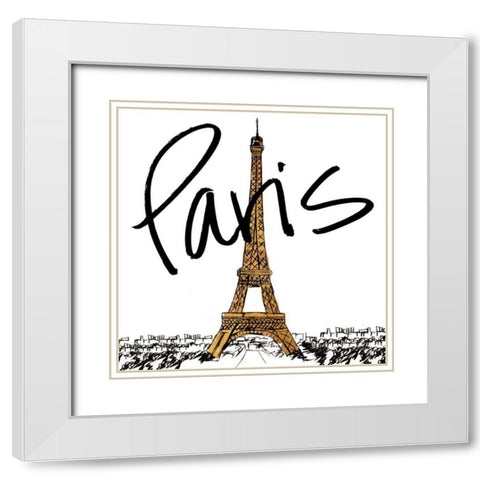 Gold Eiffel in Paris White Modern Wood Framed Art Print with Double Matting by Biscardi, Nicholas