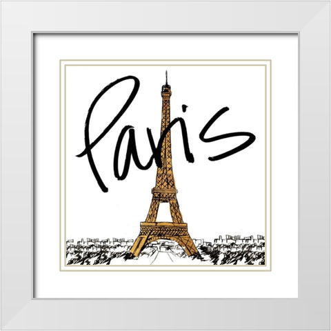 Gold Eiffel in Paris White Modern Wood Framed Art Print with Double Matting by Biscardi, Nicholas