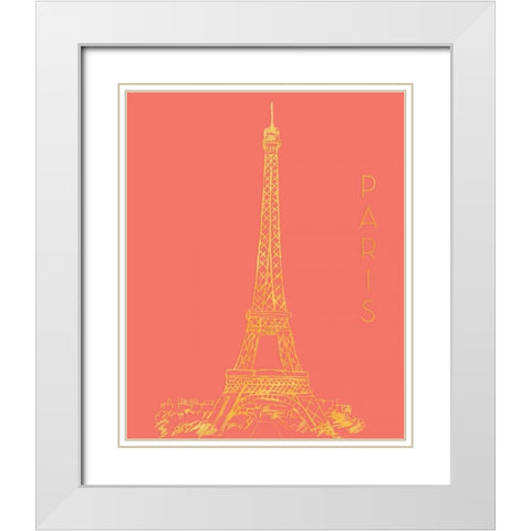 Paris on Coral White Modern Wood Framed Art Print with Double Matting by Biscardi, Nicholas