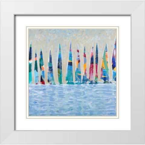 Dozen Colorful Boats White Modern Wood Framed Art Print with Double Matting by Meneely, Dan