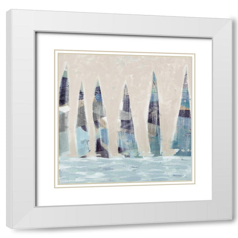 Muted Sail Boats Square I White Modern Wood Framed Art Print with Double Matting by Kingsley