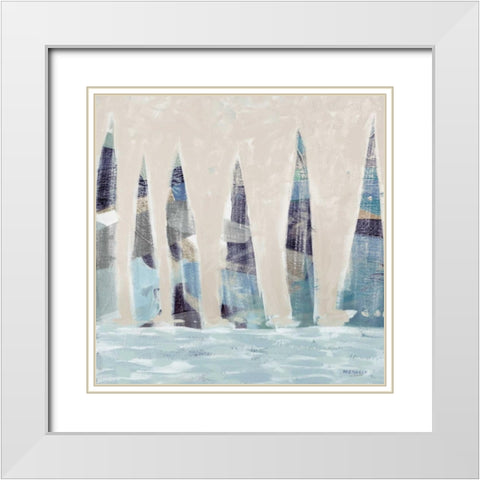 Muted Sail Boats Square I White Modern Wood Framed Art Print with Double Matting by Kingsley