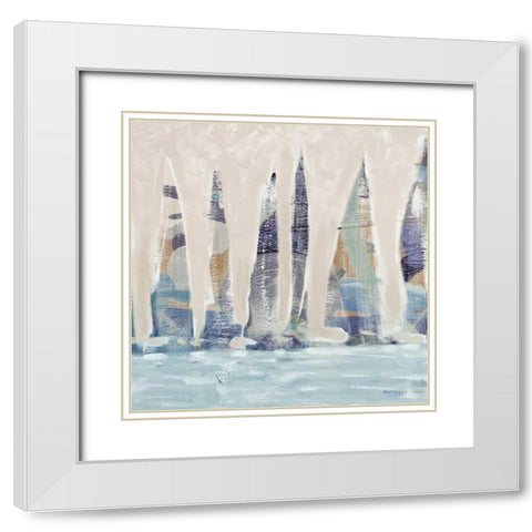 Muted Sail Boats Square II White Modern Wood Framed Art Print with Double Matting by Kingsley
