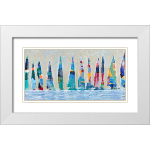 Dozen Colorful Boats Panel White Modern Wood Framed Art Print with Double Matting by Meneely, Dan