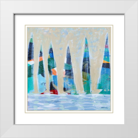 Dozen Colorful Boats Square I White Modern Wood Framed Art Print with Double Matting by Meneely, Dan