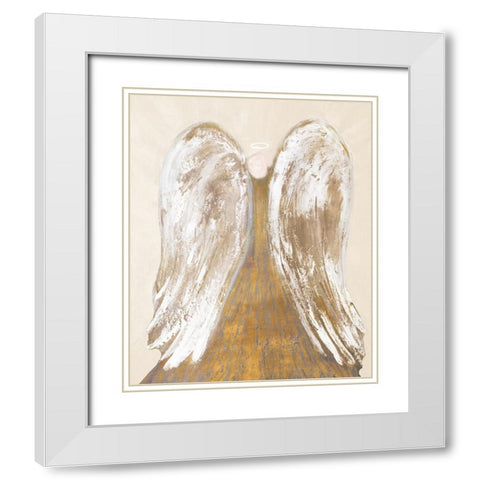 Golden Angel Wings White Modern Wood Framed Art Print with Double Matting by Maria, Robin