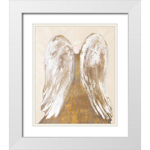 Golden Angel Wings White Modern Wood Framed Art Print with Double Matting by Maria, Robin