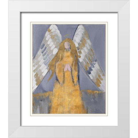 Gold and Silver Angel White Modern Wood Framed Art Print with Double Matting by Maria, Robin
