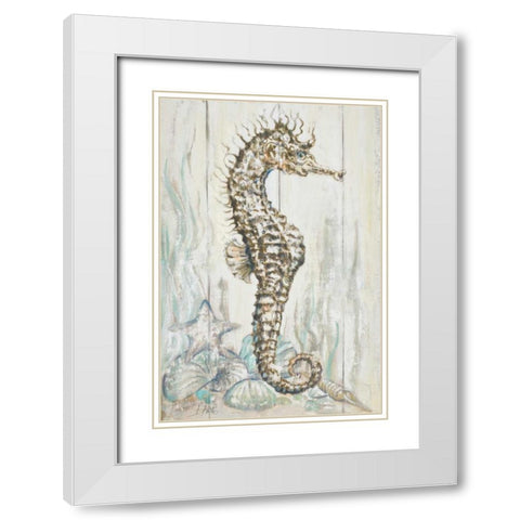 Antique Sea Horse I White Modern Wood Framed Art Print with Double Matting by Pinto, Patricia