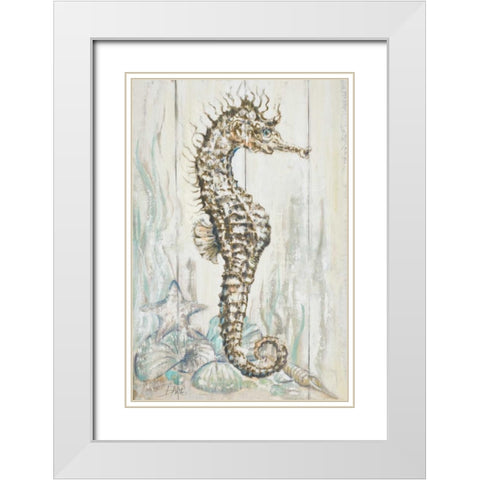 Antique Sea Horse I White Modern Wood Framed Art Print with Double Matting by Pinto, Patricia
