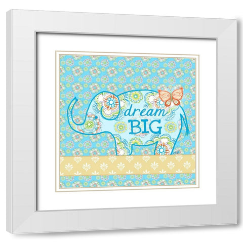 Blue Elephant II White Modern Wood Framed Art Print with Double Matting by Metz, Andi