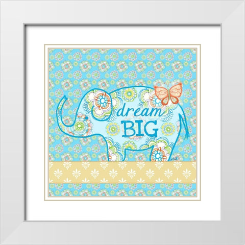 Blue Elephant II White Modern Wood Framed Art Print with Double Matting by Metz, Andi