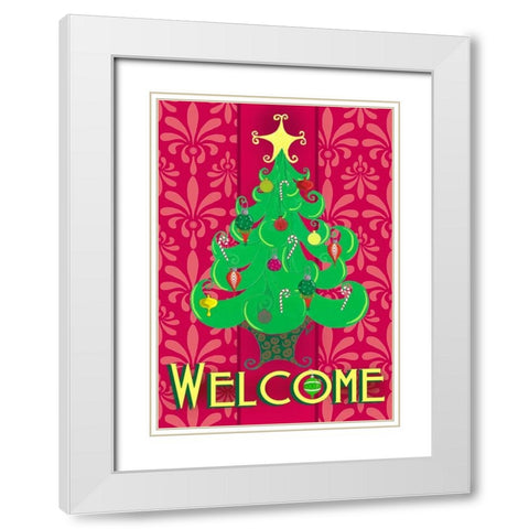 Christmas Tree Welcome White Modern Wood Framed Art Print with Double Matting by Metz, Andi