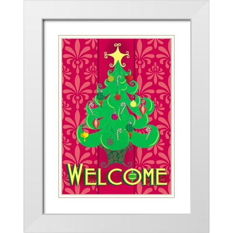 Christmas Tree Welcome White Modern Wood Framed Art Print with Double Matting by Metz, Andi