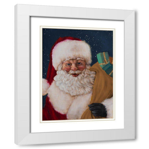 Jolly Saint Nick with Starry Night White Modern Wood Framed Art Print with Double Matting by Johnson, Walt