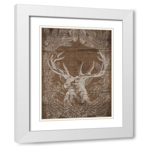 Holiday Deer White Modern Wood Framed Art Print with Double Matting by SD Graphics Studio