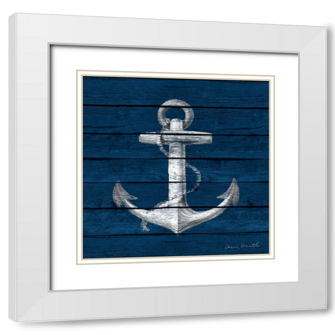 Anchor on Blue Wood White Modern Wood Framed Art Print with Double Matting by Loreth, Lanie