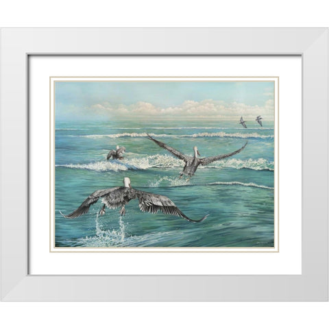 Pelican Beach White Modern Wood Framed Art Print with Double Matting by Nawrocke, Bruce