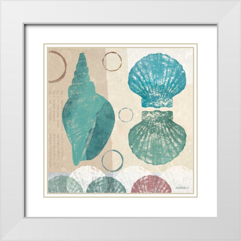 Shell Collage II White Modern Wood Framed Art Print with Double Matting by Meneely, Dan