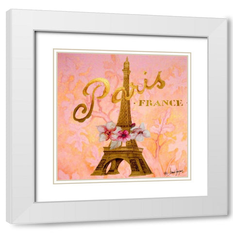 Gold Paris Eiffel White Modern Wood Framed Art Print with Double Matting by Gaynor, Janice