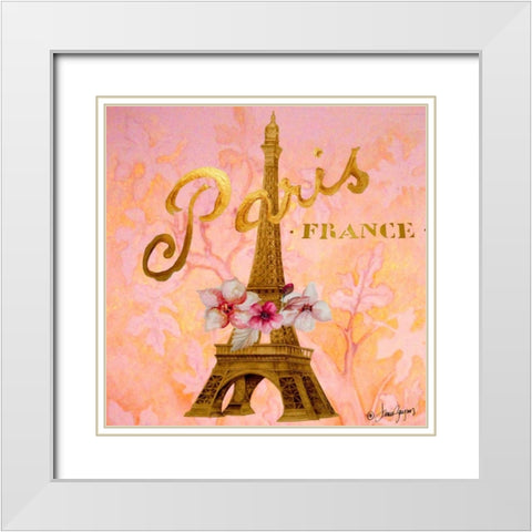 Gold Paris Eiffel White Modern Wood Framed Art Print with Double Matting by Gaynor, Janice