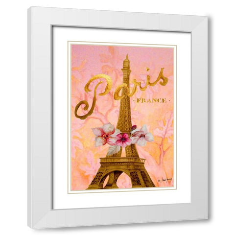 Gold Paris Eiffel Panel White Modern Wood Framed Art Print with Double Matting by Gaynor, Janice
