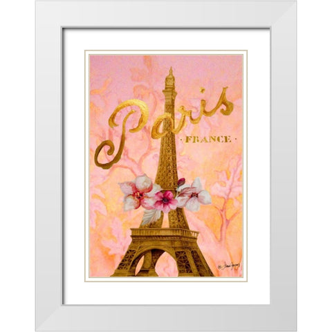 Gold Paris Eiffel Panel White Modern Wood Framed Art Print with Double Matting by Gaynor, Janice