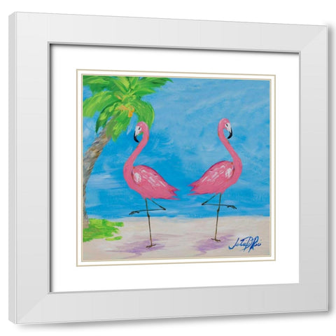 Fancy Flamingos IV White Modern Wood Framed Art Print with Double Matting by DeRice, Julie