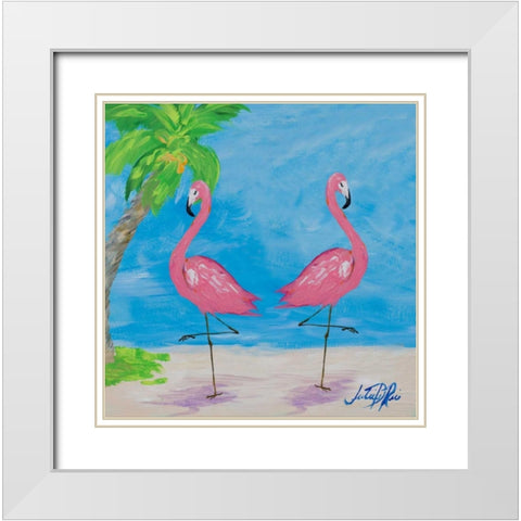 Fancy Flamingos IV White Modern Wood Framed Art Print with Double Matting by DeRice, Julie
