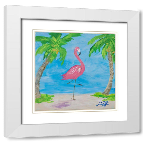 Fancy Flamingos I White Modern Wood Framed Art Print with Double Matting by DeRice, Julie