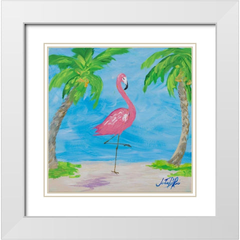 Fancy Flamingos I White Modern Wood Framed Art Print with Double Matting by DeRice, Julie