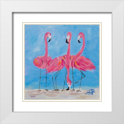Fancy Flamingos II White Modern Wood Framed Art Print with Double Matting by DeRice, Julie