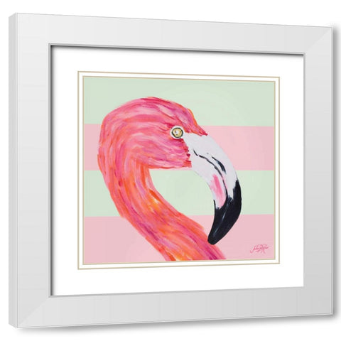 Flamingo on Stripes I White Modern Wood Framed Art Print with Double Matting by DeRice, Julie