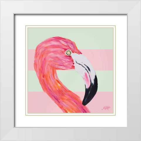 Flamingo on Stripes I White Modern Wood Framed Art Print with Double Matting by DeRice, Julie