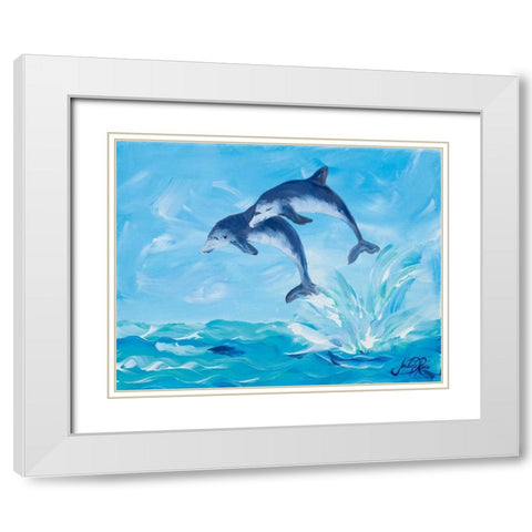 Soaring Dolphins I White Modern Wood Framed Art Print with Double Matting by DeRice, Julie